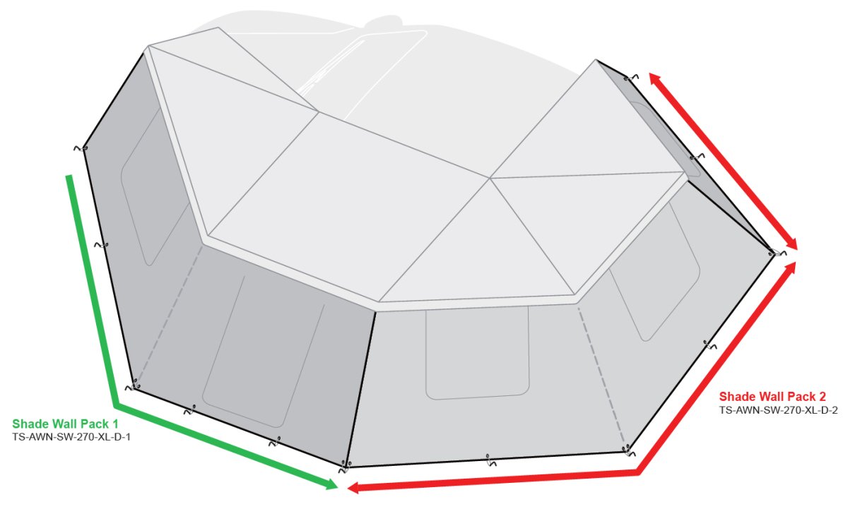 270 Degree Awning Shade Walls, fits XL Driver Side Only, 3 Walls, Olive - Tuff Stuff Overland - Awning Shade Wall