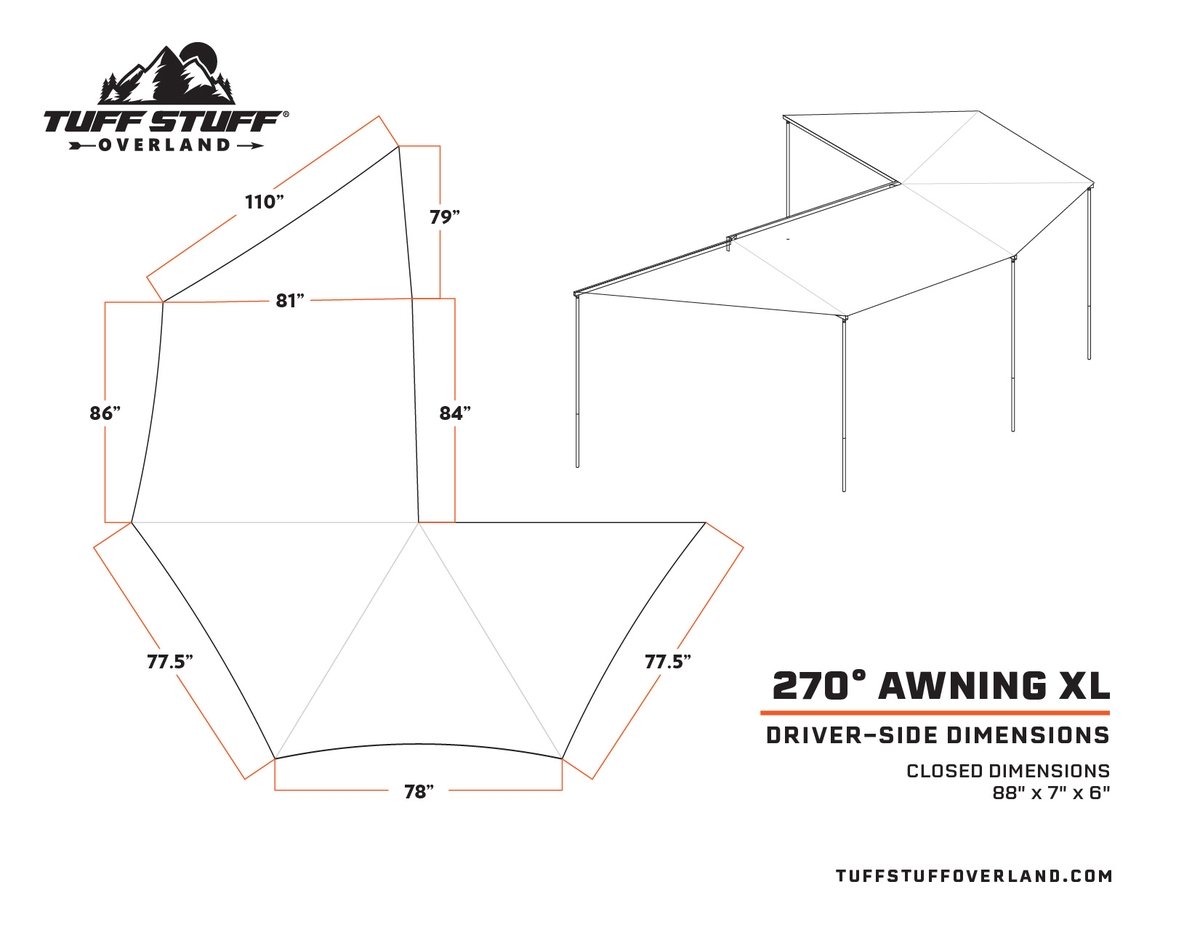 Tuff Stuff 270º Degree XL Awning (Driver) - Tuff Stuff Overland - Awning