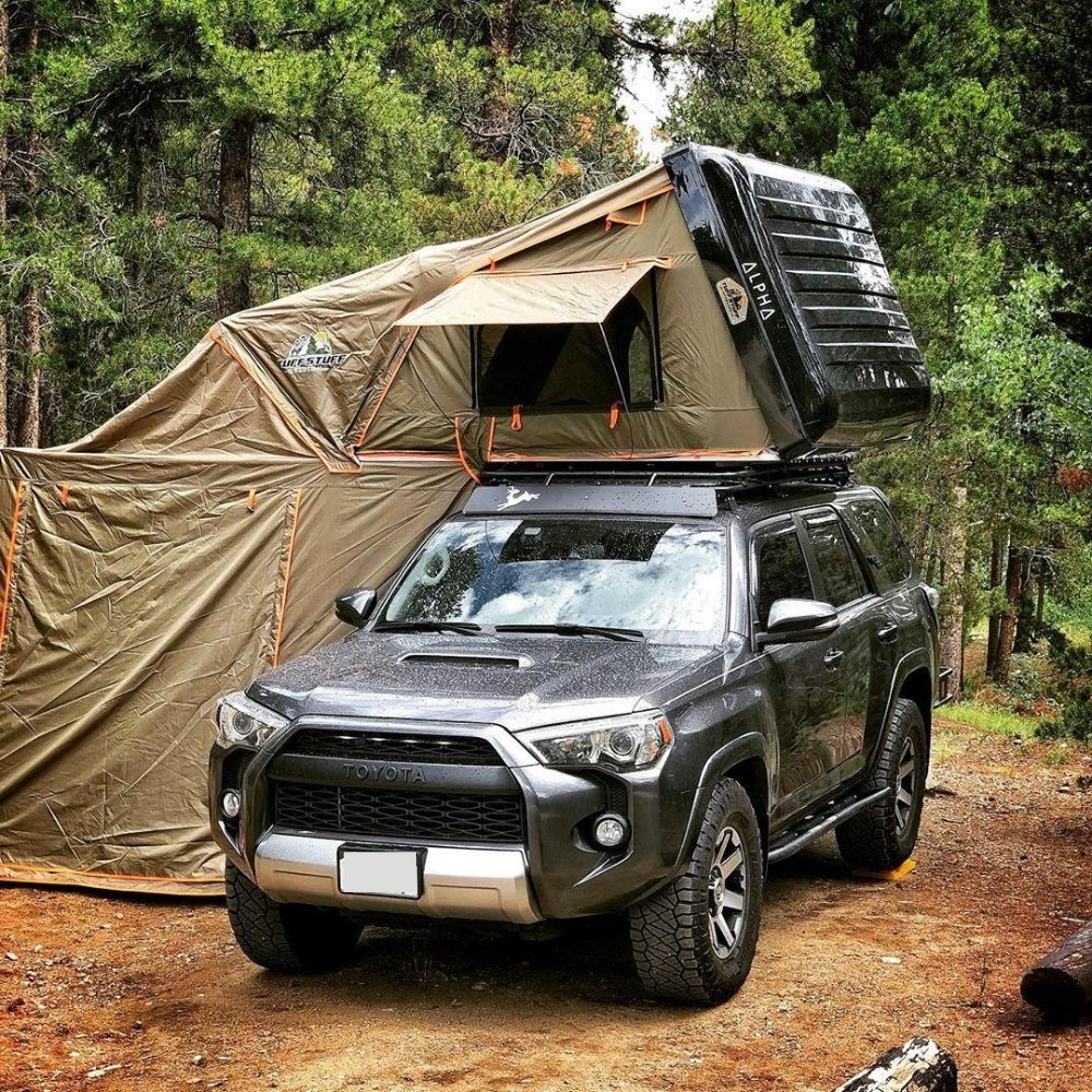 Tuff Stuff® ALPHA™ Hard Top Side Open Tent, Black, 4 Person Roof Top Tent with Annex