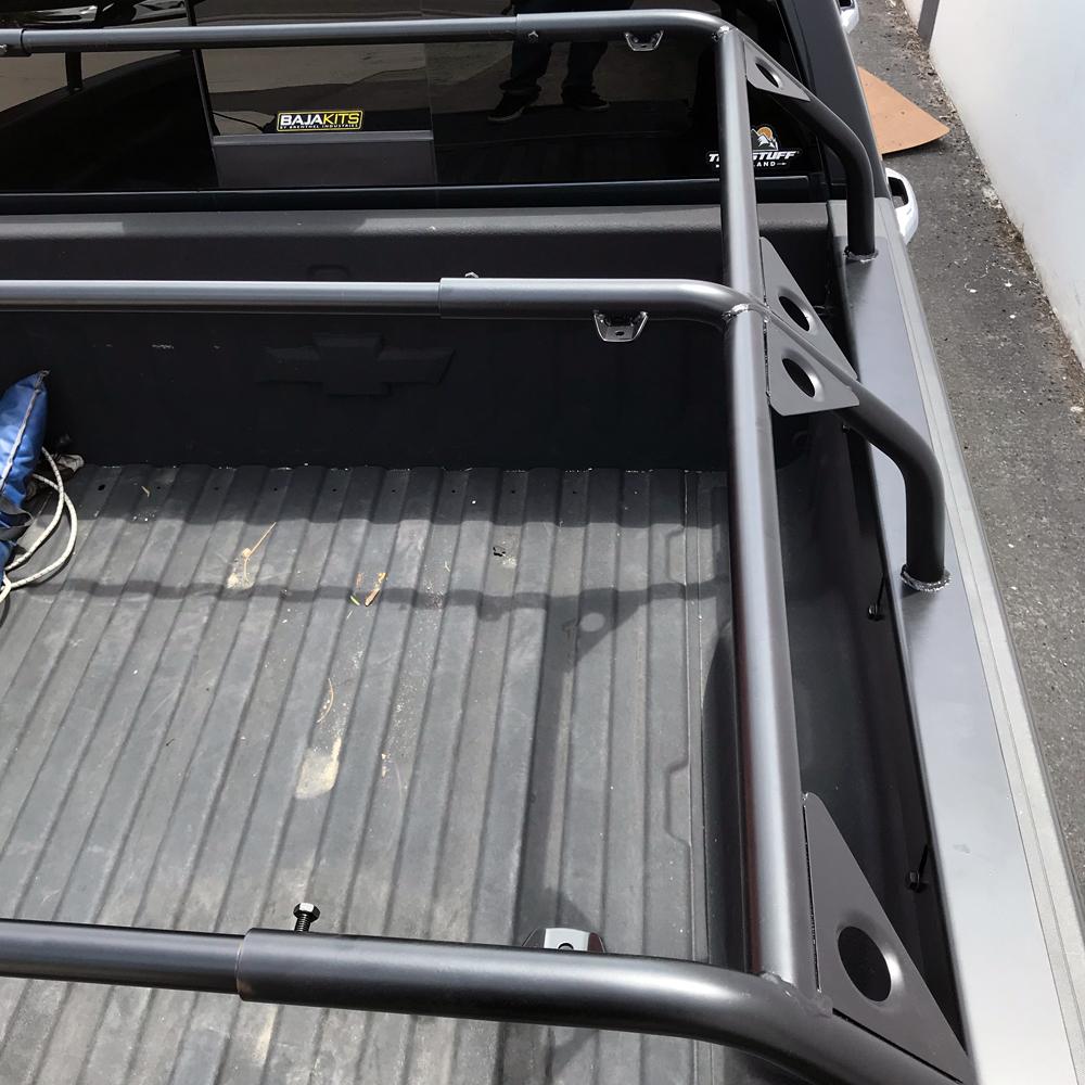 Dimensions L/W/H: 60 x 68 x 14.5 (max-width is 68 inches) Distance from bar to bar: 55.5 inches Capacity Static: 800 lbs Capacity Dynamic (Driving down the road): 650 lbs Powder-coated for a long-lasting finish and protection