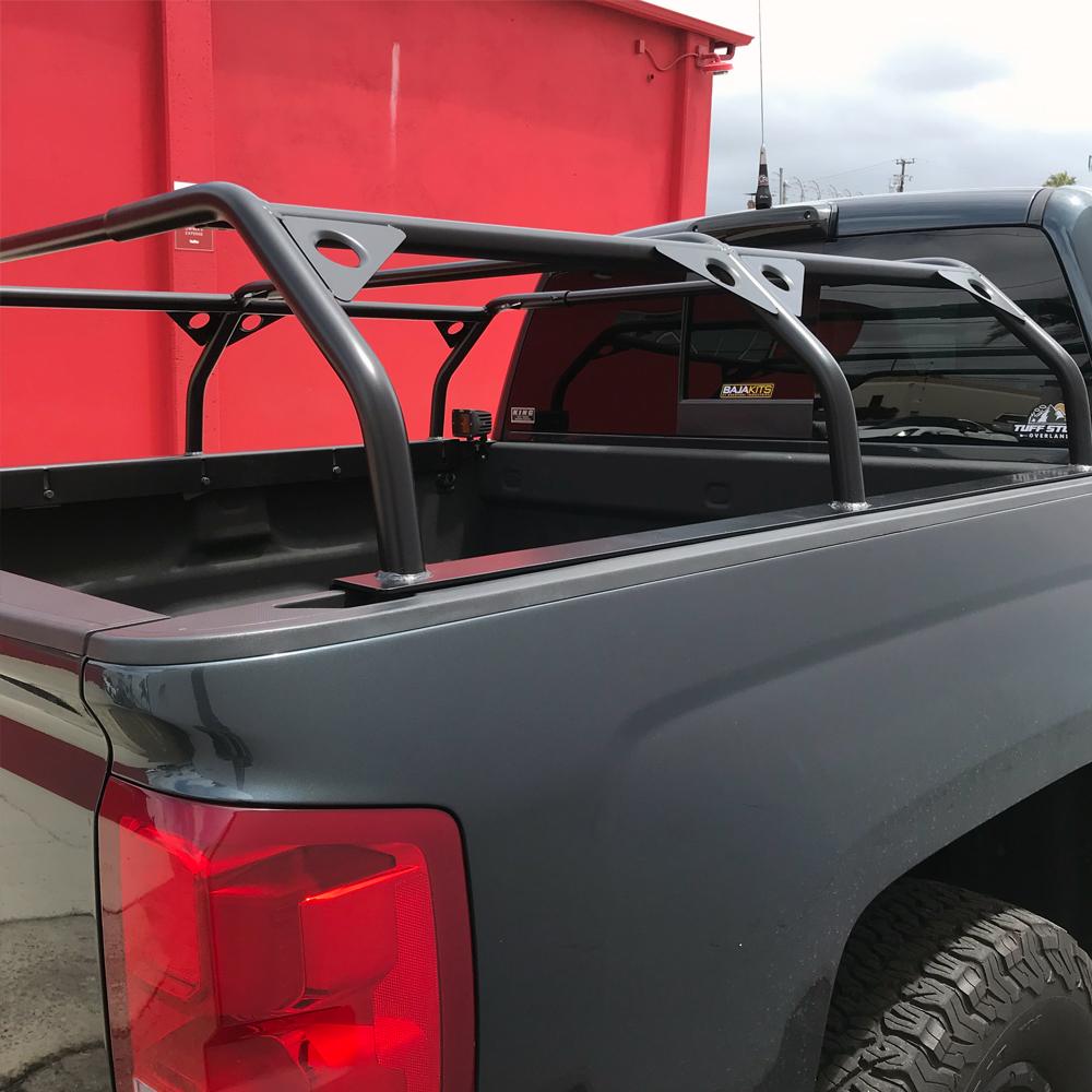 Dimensions L/W/H: 60 x 68 x 14.5 (max-width is 68 inches) Distance from bar to bar: 55.5 inches Capacity Static: 800 lbs Capacity Dynamic (Driving down the road): 650 lbs Powder-coated for a long-lasting finish and protection