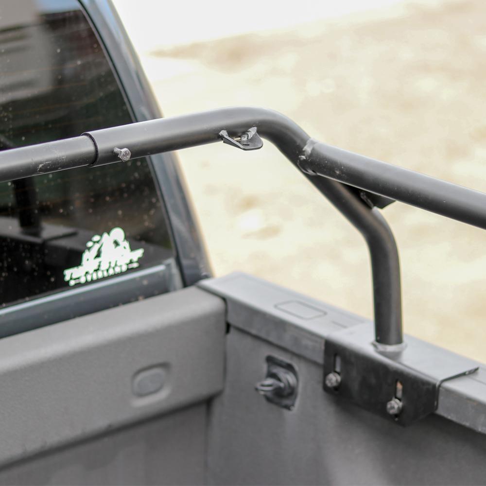 Dimensions L/W/H: 40.5 x 68 x 14.5 (max-width is 68 inches) Distance from bar to bar: 35 inches Capacity Static: 800 lbs Capacity Dynamic (Driving down the road): 450 lbs Powder-coated for a long-lasting finish and protection