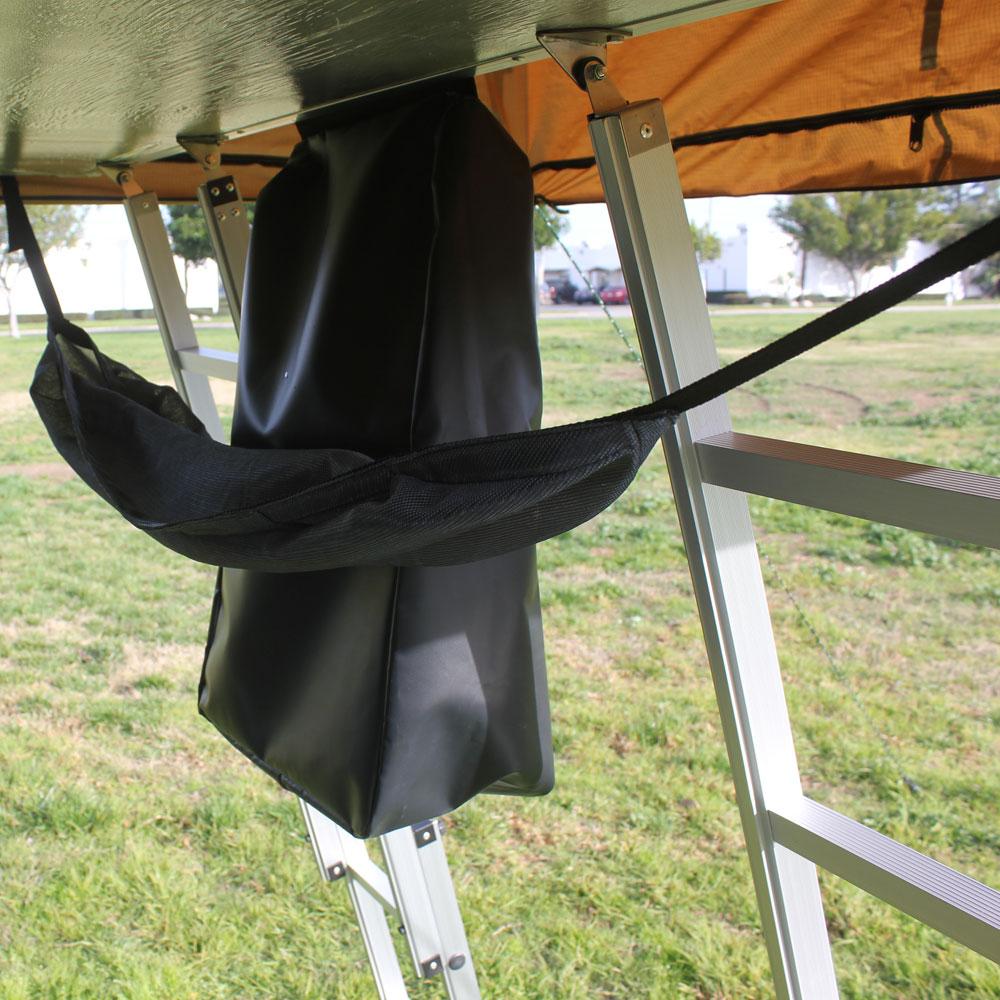 WATERPROOF PVC MATERIAL SLIDES IN AND HANGS NEXT TO THE LADDER EASILY FITS 2+ PAIRS OF SHOES PLUS A ROLL OF TOILET PAPER ZIPPER INCLUDED TO MITIGATE MOISTURE GETTING IN